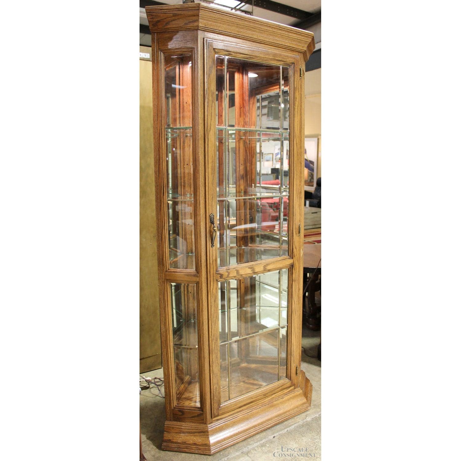 Oak Corner Curio w/Leaded Glass - Thumbnail 3