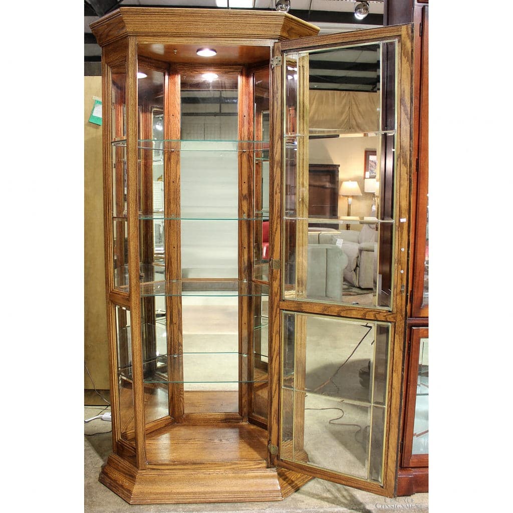 Oak Corner Curio w/Leaded Glass - Thumbnail 2