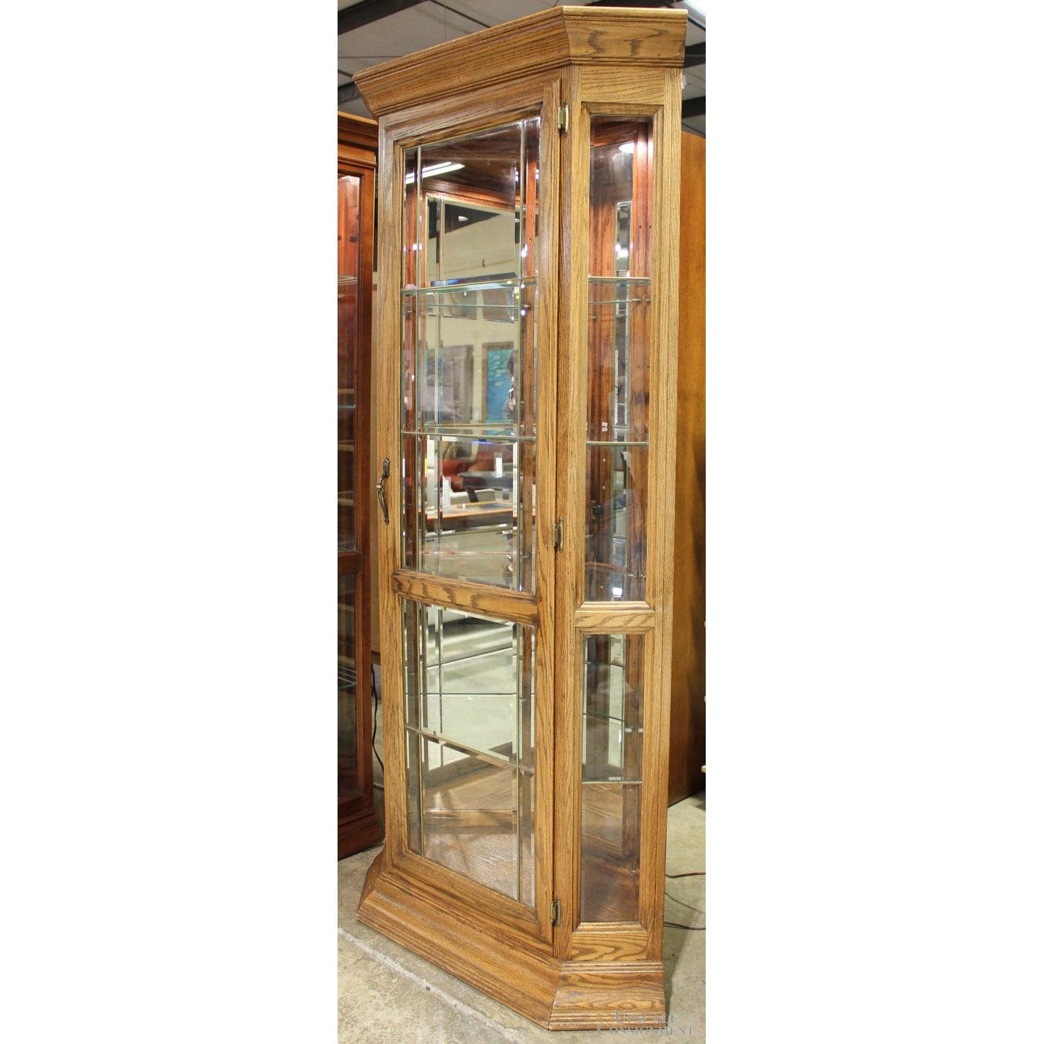 Oak Corner Curio w/Leaded Glass - Thumbnail 4