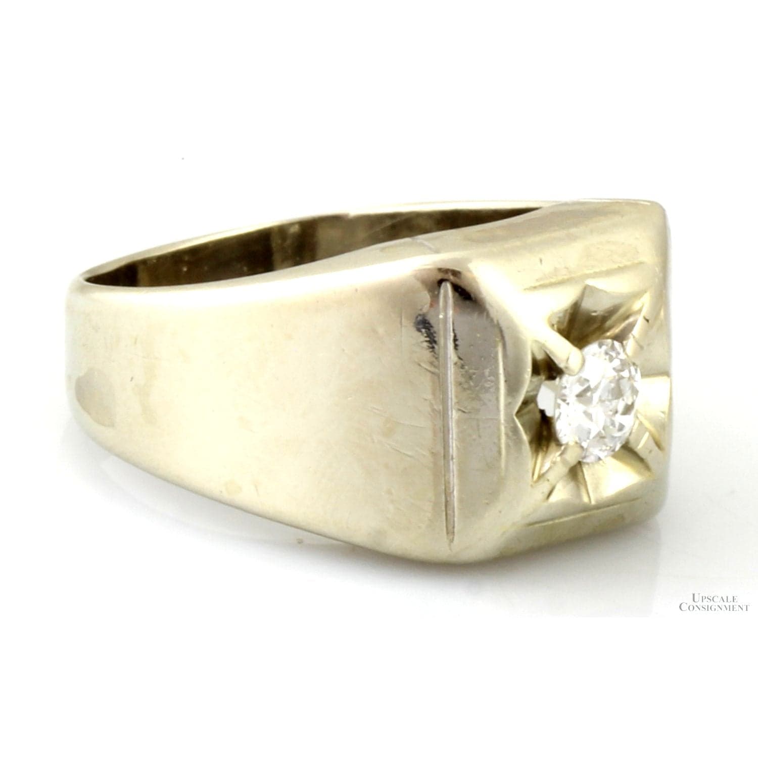 Vintage .43ct Old European Cut Diamond Men’s Ring in 14K White Gold - Size 9.75 - Thumbnail 2