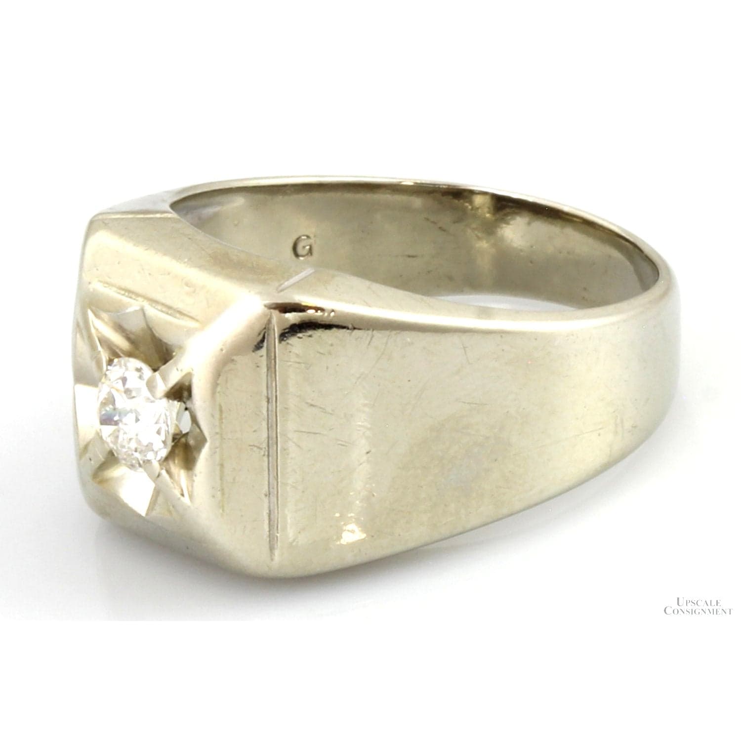 Vintage .43ct Old European Cut Diamond Men’s Ring in 14K White Gold - Size 9.75 - Thumbnail 3