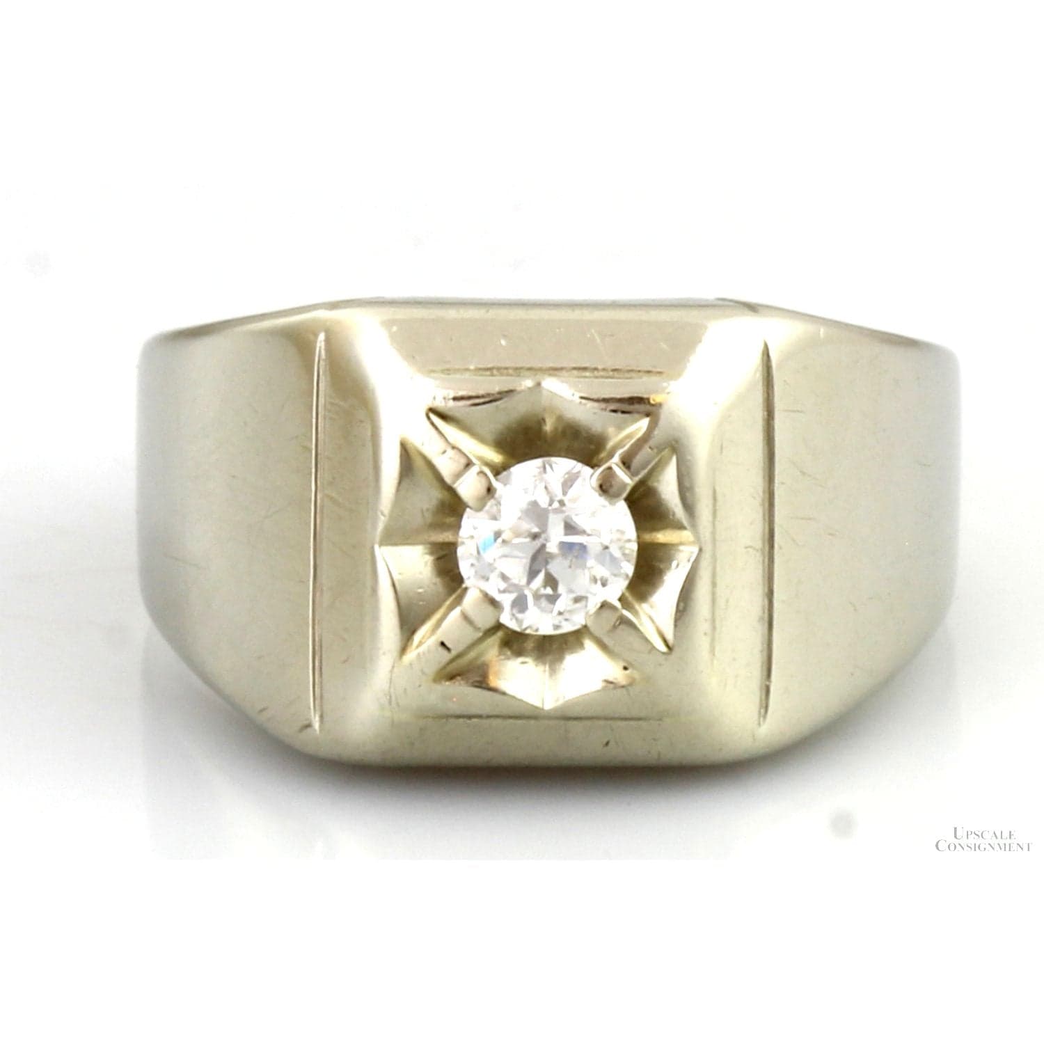 Vintage .43ct Old European Cut Diamond Men’s Ring in 14K White Gold - Size 9.75 - Image 1