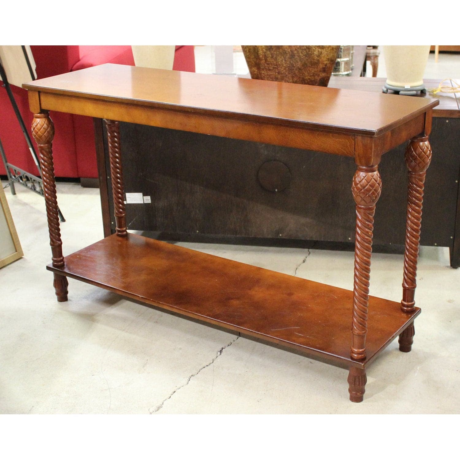 Cherry Finish Console Table w/Pineapple Motif - Cherry Finish - Thumbnail 3
