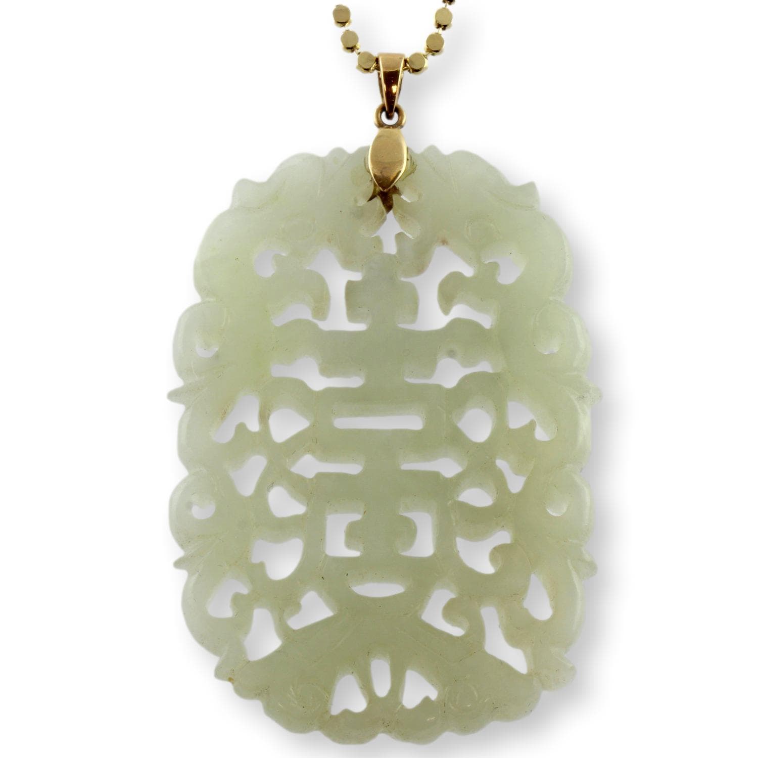 Carved Nephrite Jade Longevity Pendant with 14K Gold Bail - 2.770"(l) - Image 1