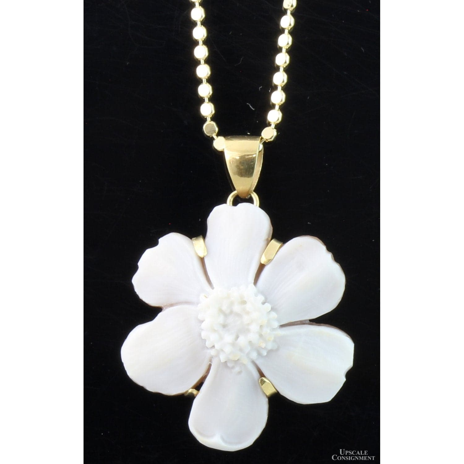 Italian Hand-Carved Shell Flower Cameo Pendant by D. Luca - 1.75" - Image 1