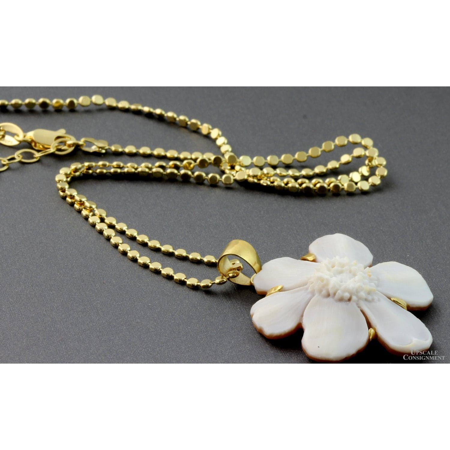 Italian Hand-Carved Shell Flower Cameo Pendant by D. Luca - 1.75" - Thumbnail 2