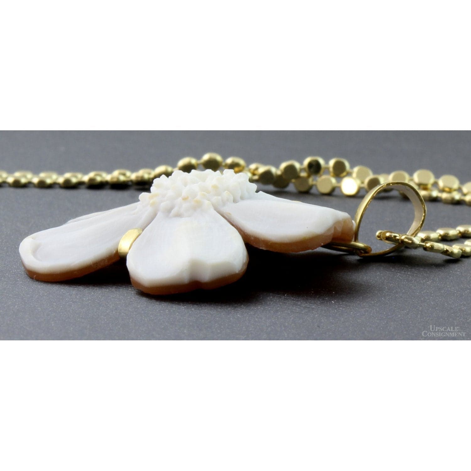 Italian Hand-Carved Shell Flower Cameo Pendant by D. Luca - 1.75" - Thumbnail 3