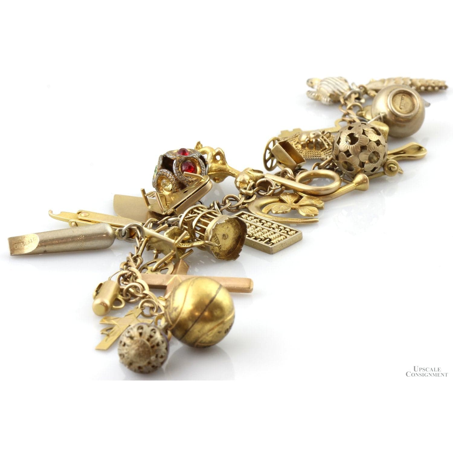 Vintage 10K Gold Charm Bracelet - 31 Charms c. 1960s - 6.25" length - Thumbnail 2