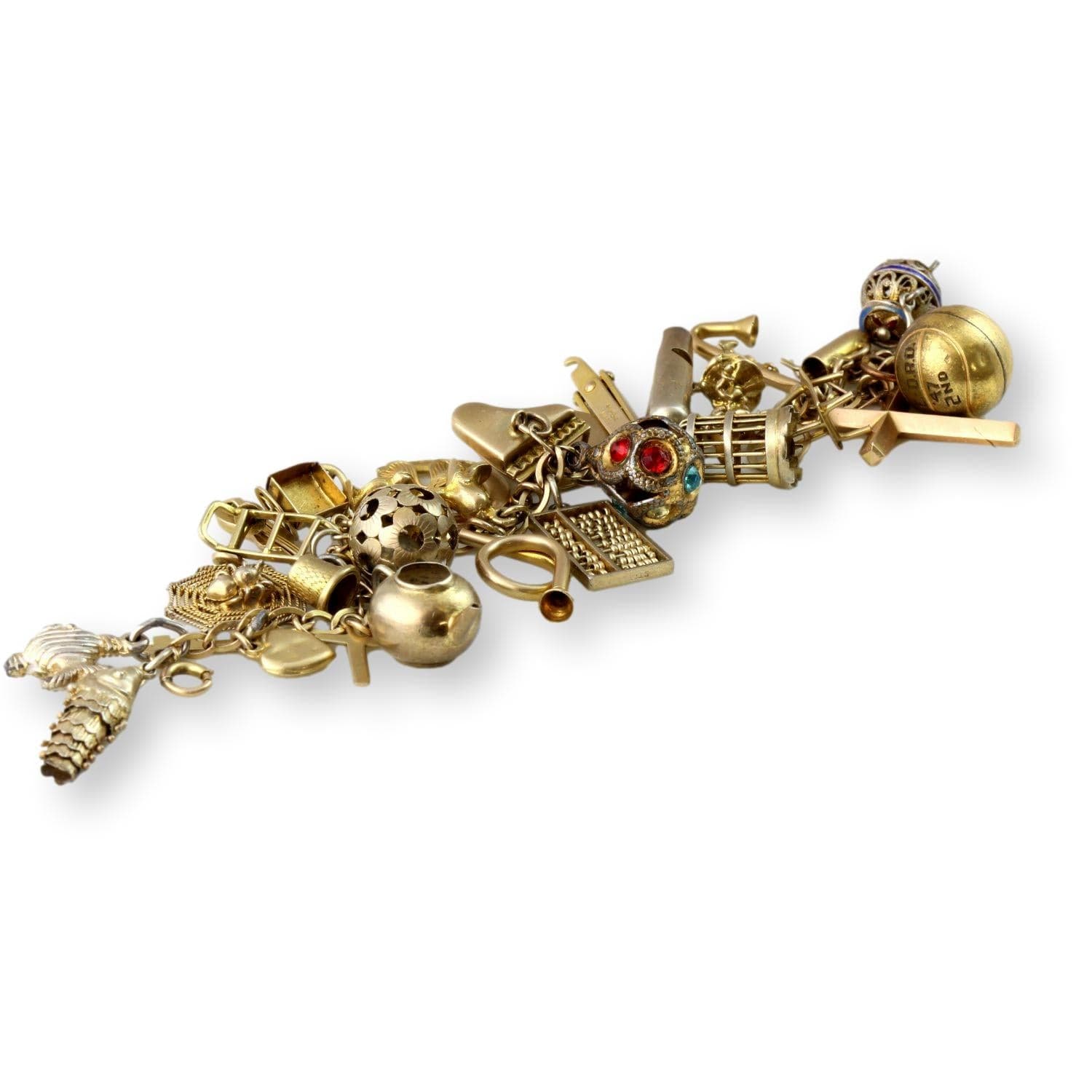 Vintage 10K Gold Charm Bracelet - 31 Charms c. 1960s - 6.25" length - Thumbnail 4