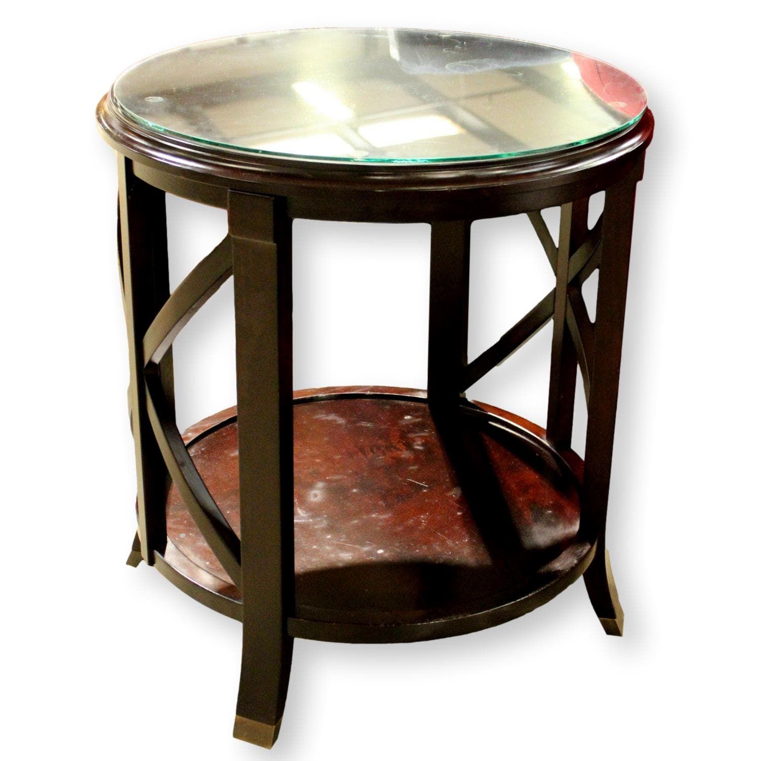 Bombay Co. Round Accent Table w/Shelf - Dark Cherry - Image 1