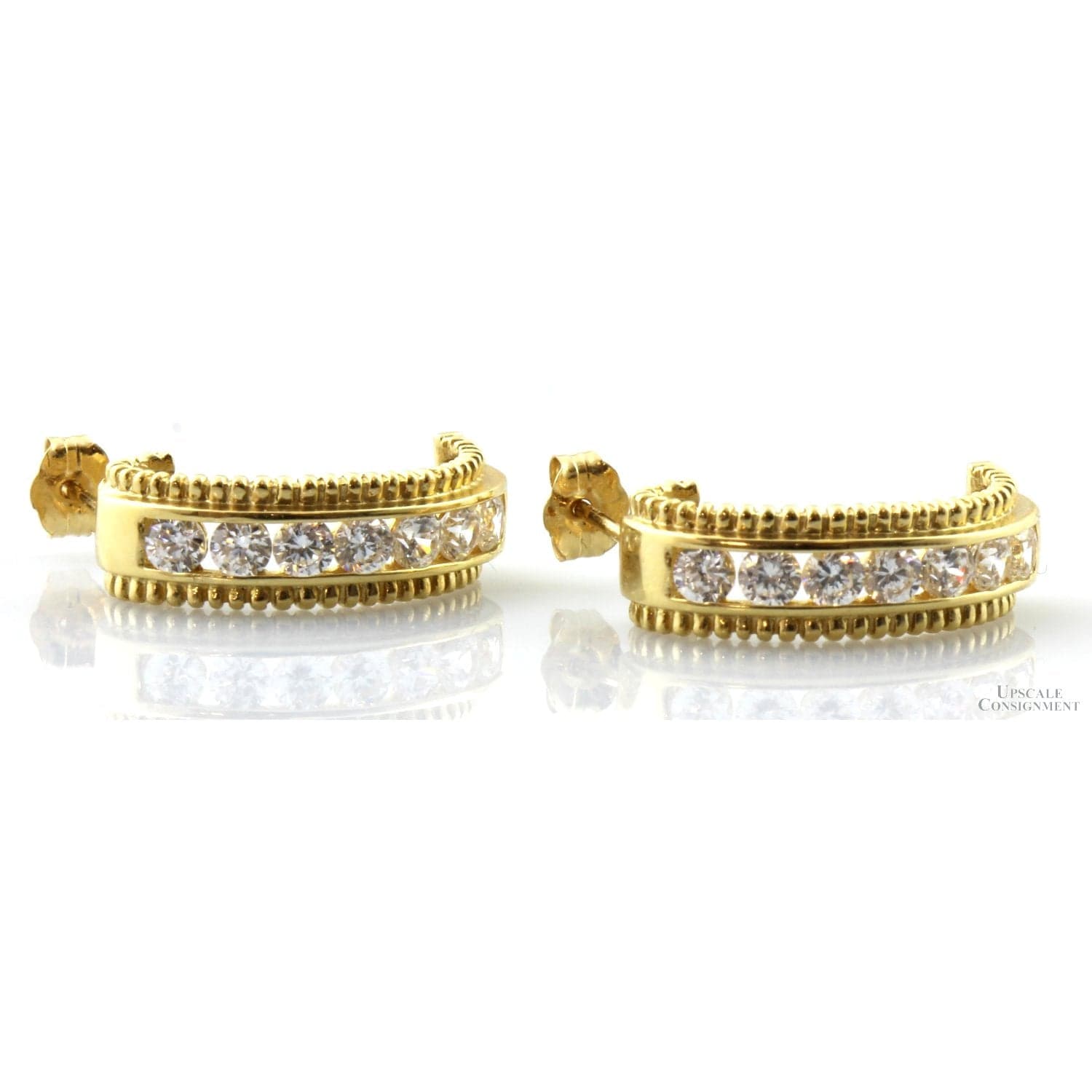 14K Gold Diamonique J-Hoop Earrings – Approx. 1.20 CTW - .775"(l) - Thumbnail 3