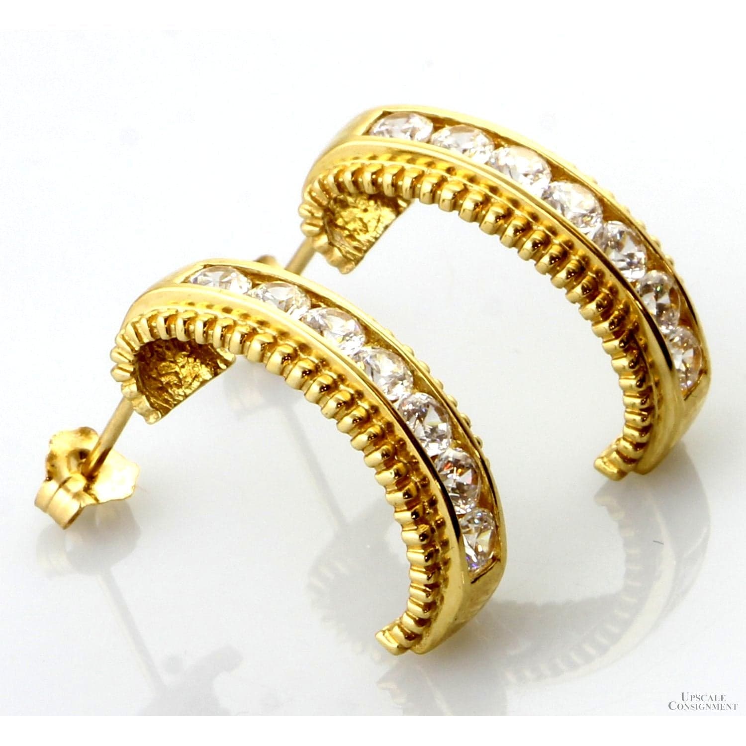 14K Gold Diamonique J-Hoop Earrings – Approx. 1.20 CTW - .775"(l) - Thumbnail 2