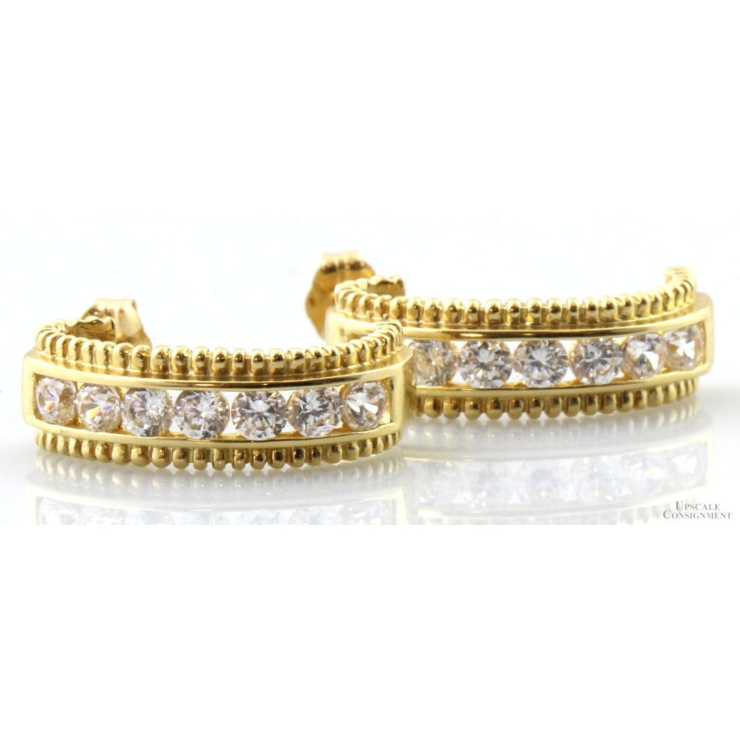 14K Gold Diamonique J-Hoop Earrings – Approx. 1.20 CTW - .775"(l) - Thumbnail 4