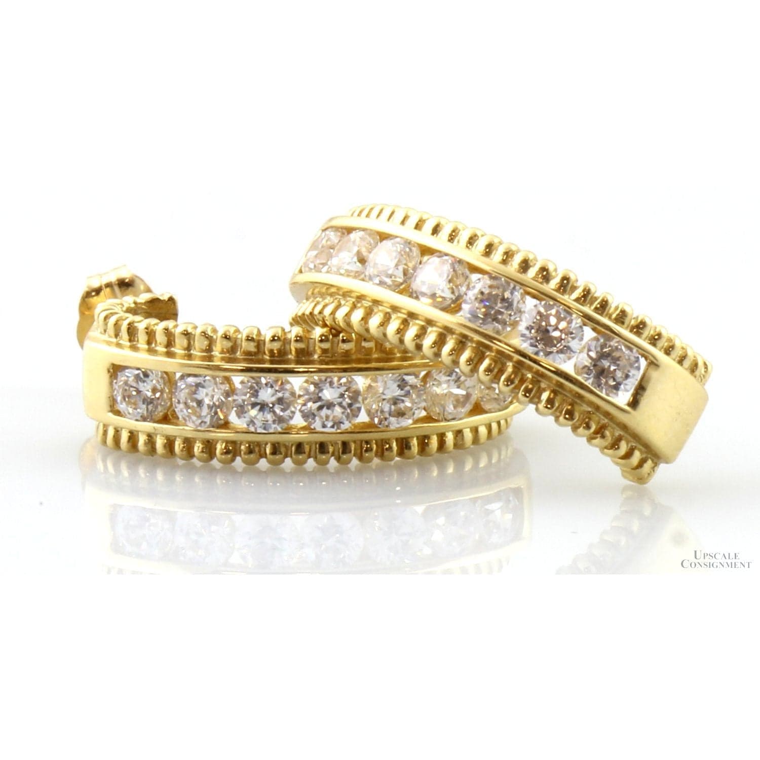 14K Gold Diamonique J-Hoop Earrings – Approx. 1.20 CTW - .775"(l) - Thumbnail 5