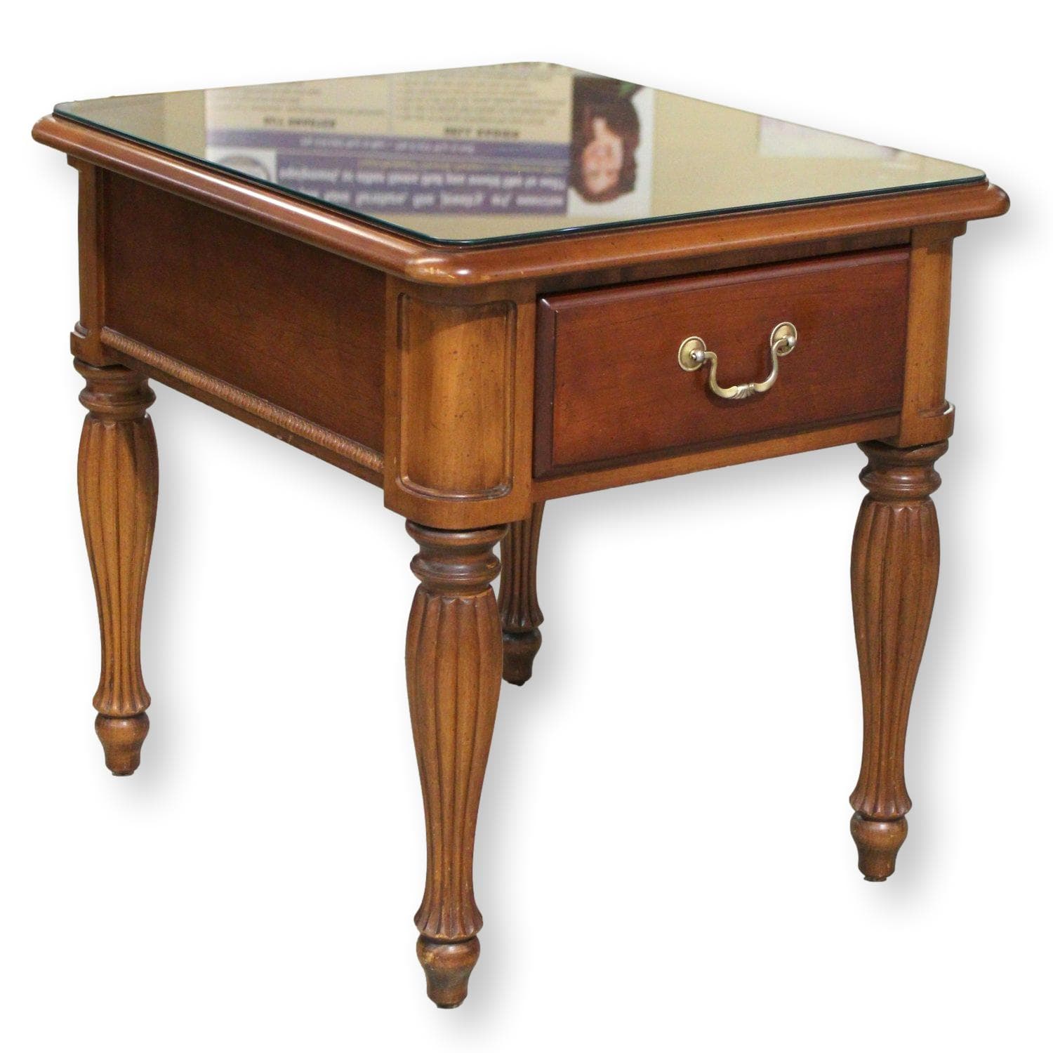Thomasville End Table w/Protective Glass - Image 1