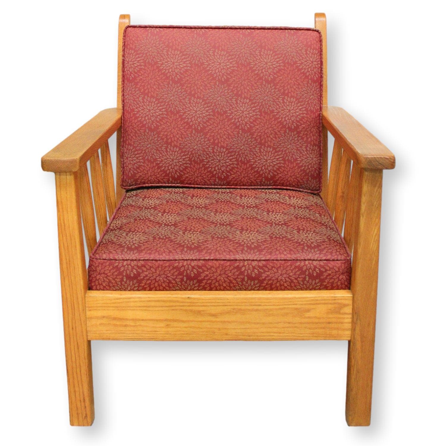Solid Oak Accent Chair w/ Red Upholstery - Multi-Color - Image 1