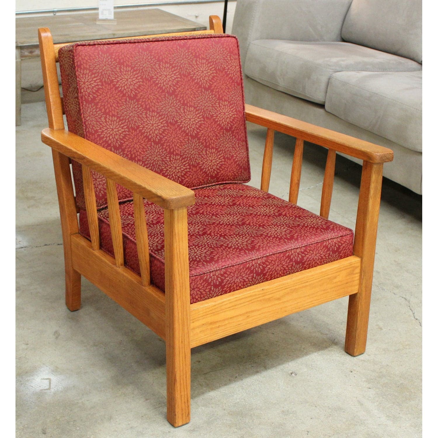 Solid Oak Accent Chair w/ Red Upholstery - Multi-Color - Thumbnail 2