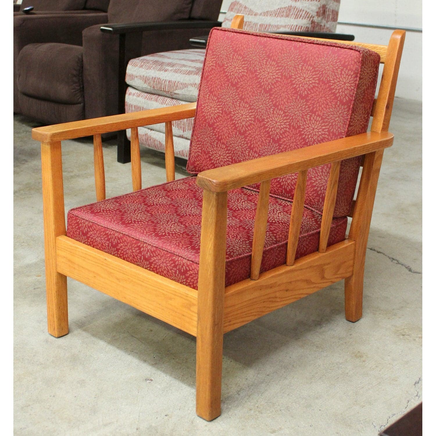 Solid Oak Accent Chair w/ Red Upholstery - Multi-Color - Thumbnail 3