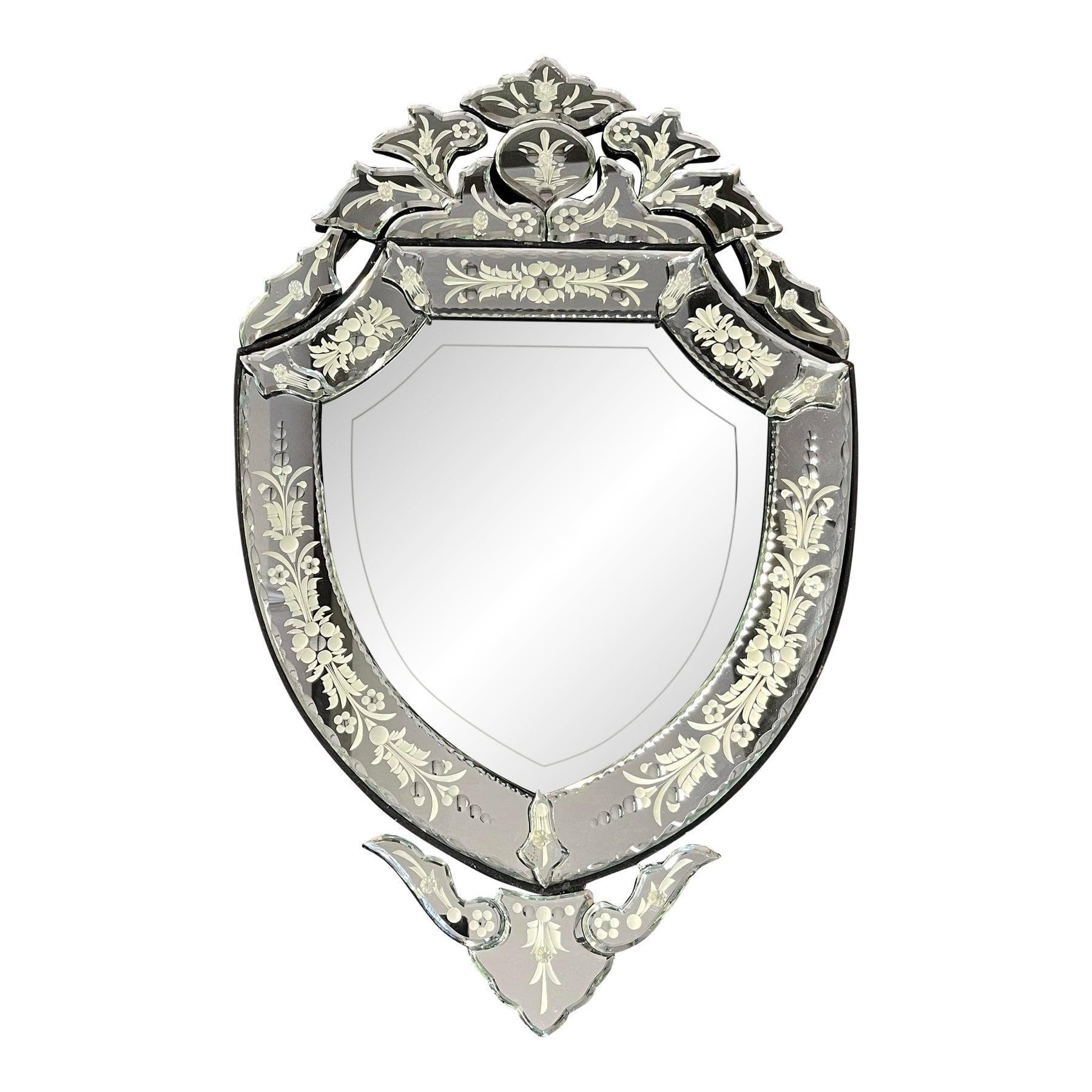 Venetian-Style Etched Glass Mirror With Beveled Crest