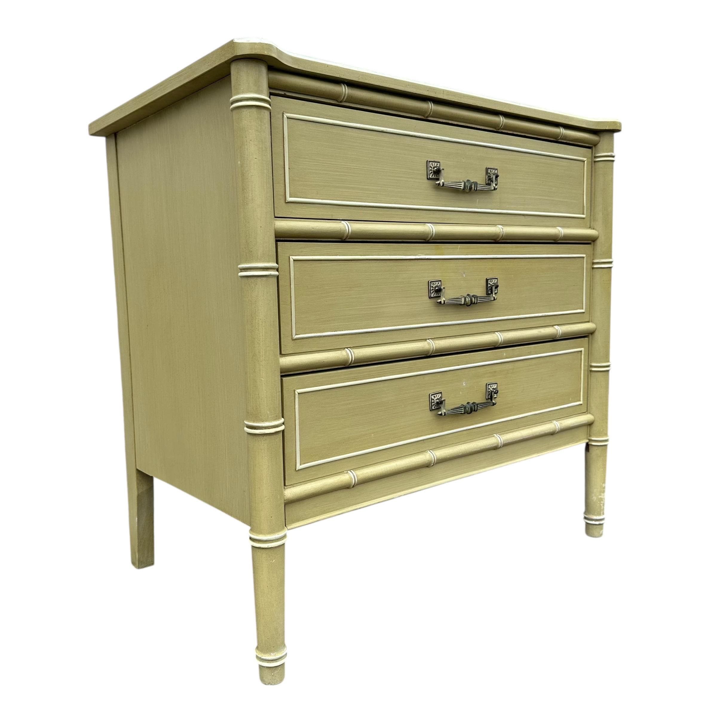Henry Link Bali Hai 3 Drawer Nightstand - Vintage Green Faux Bamboo Coastal Hollywood Regency Bachelor Chest - Thumbnail 2
