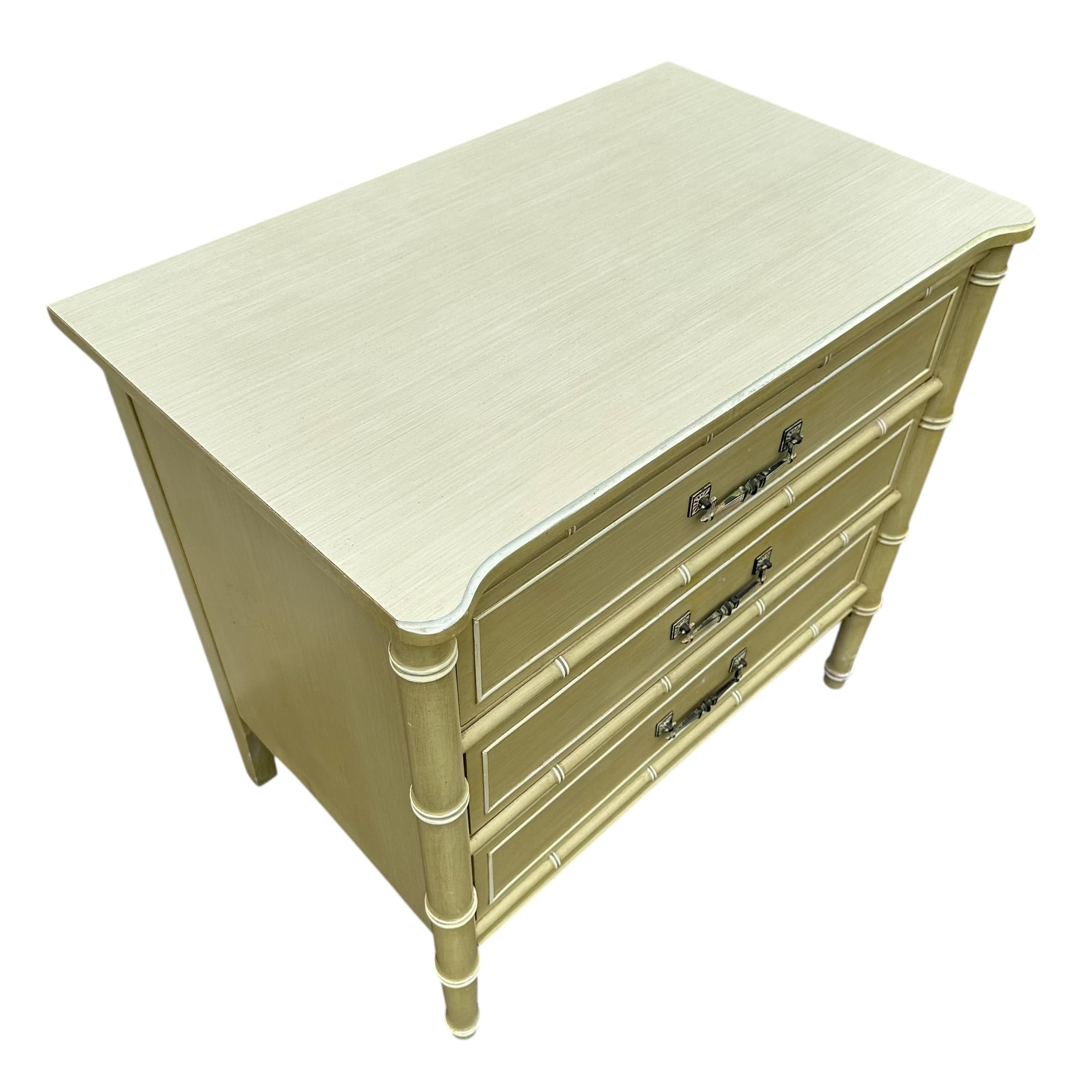 Henry Link Bali Hai 3 Drawer Nightstand - Vintage Green Faux Bamboo Coastal Hollywood Regency Bachelor Chest - Thumbnail 6