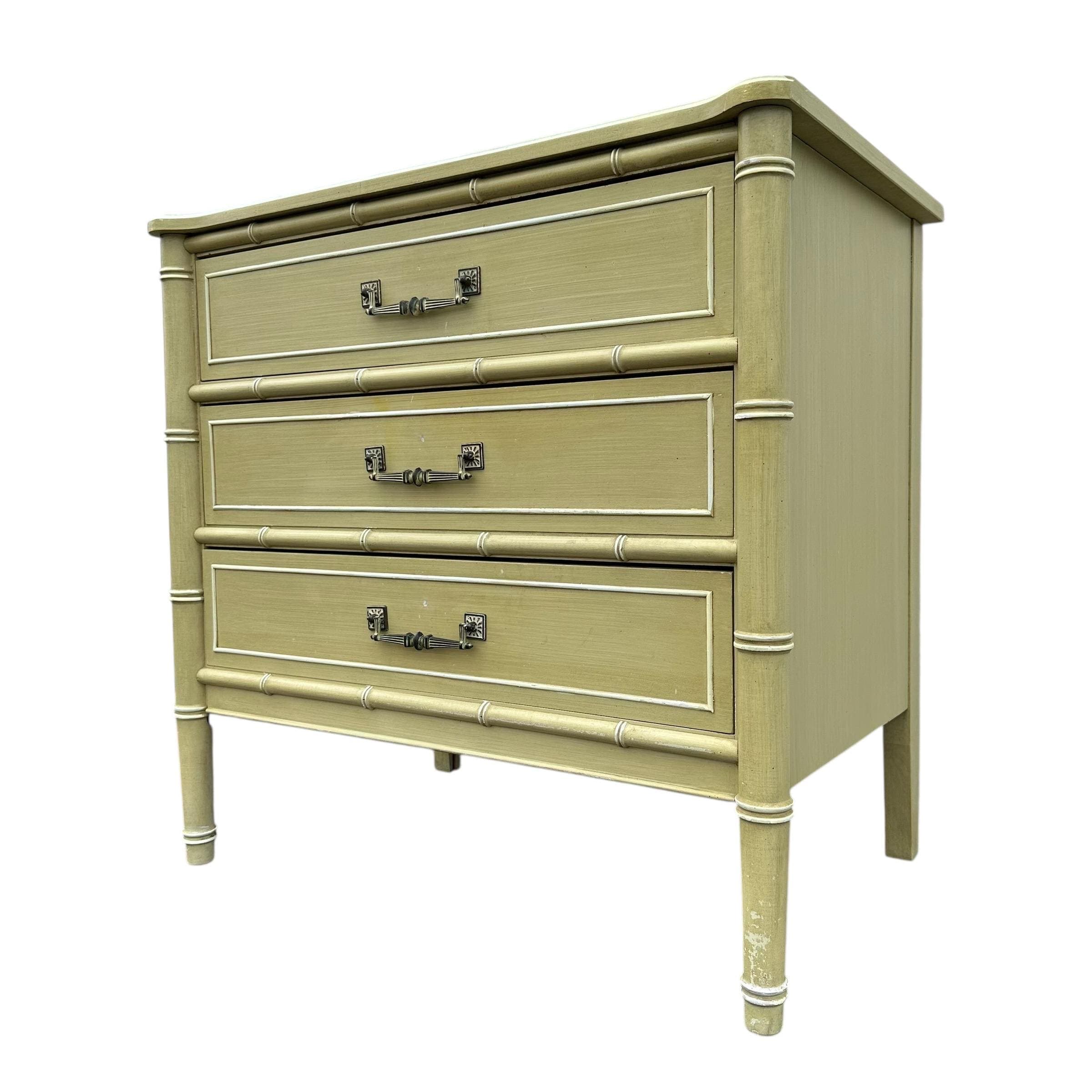 Henry Link Bali Hai 3 Drawer Nightstand - Vintage Green Faux Bamboo Coastal Hollywood Regency Bachelor Chest - Thumbnail 10