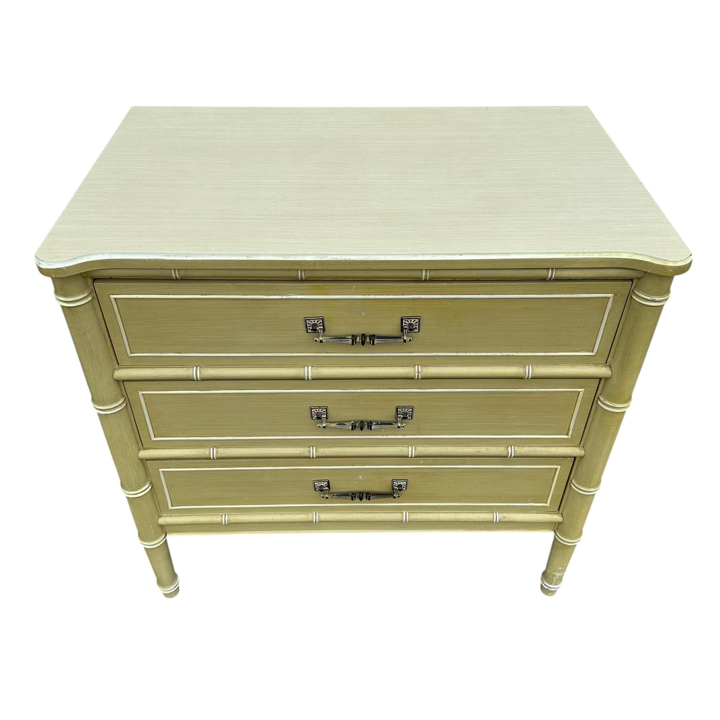 Henry Link Bali Hai 3 Drawer Nightstand - Vintage Green Faux Bamboo Coastal Hollywood Regency Bachelor Chest - Thumbnail 15