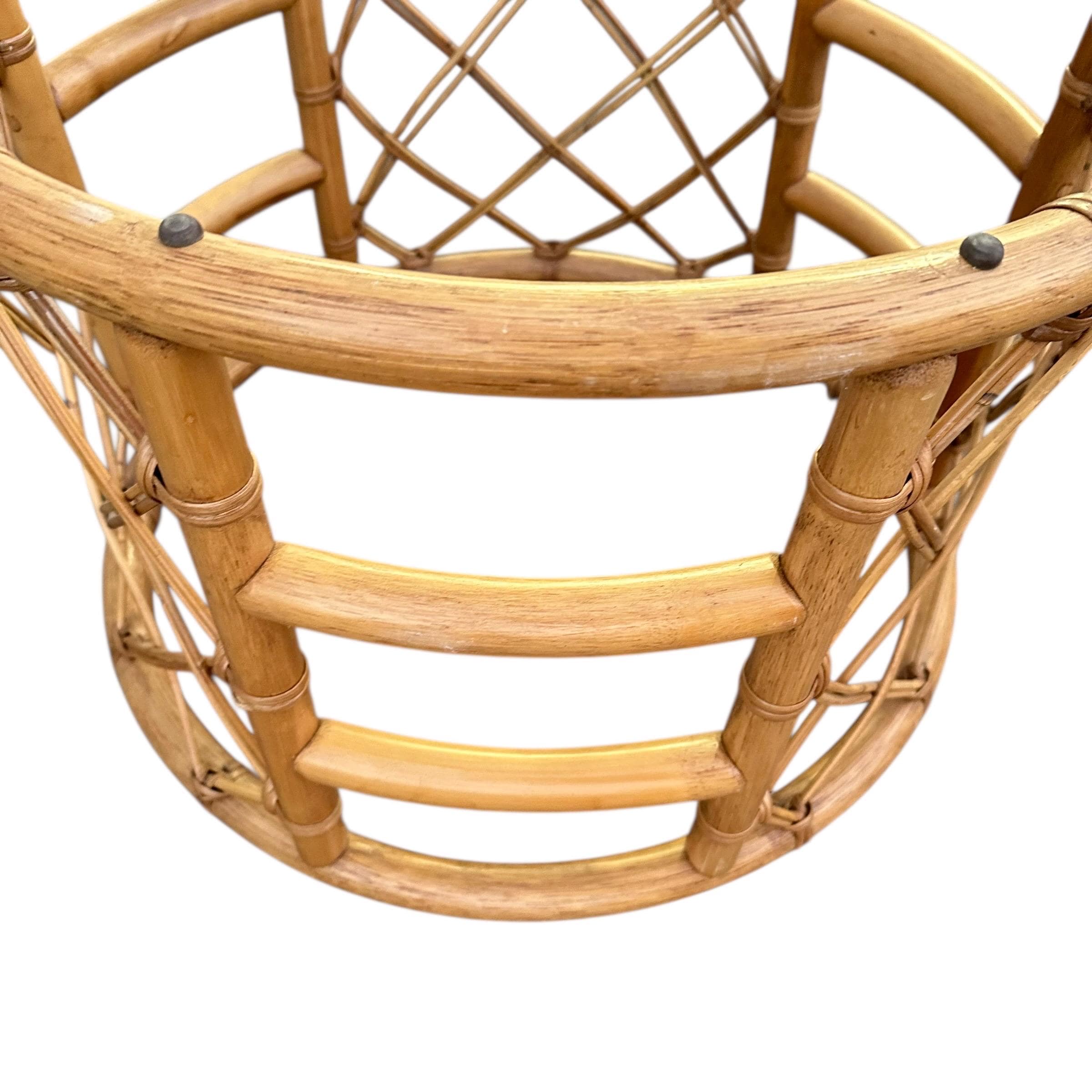 Vintage Rattan Coffee Table with Glass Top - Round Natural Coastal Boho Palm Beach Style - Thumbnail 6