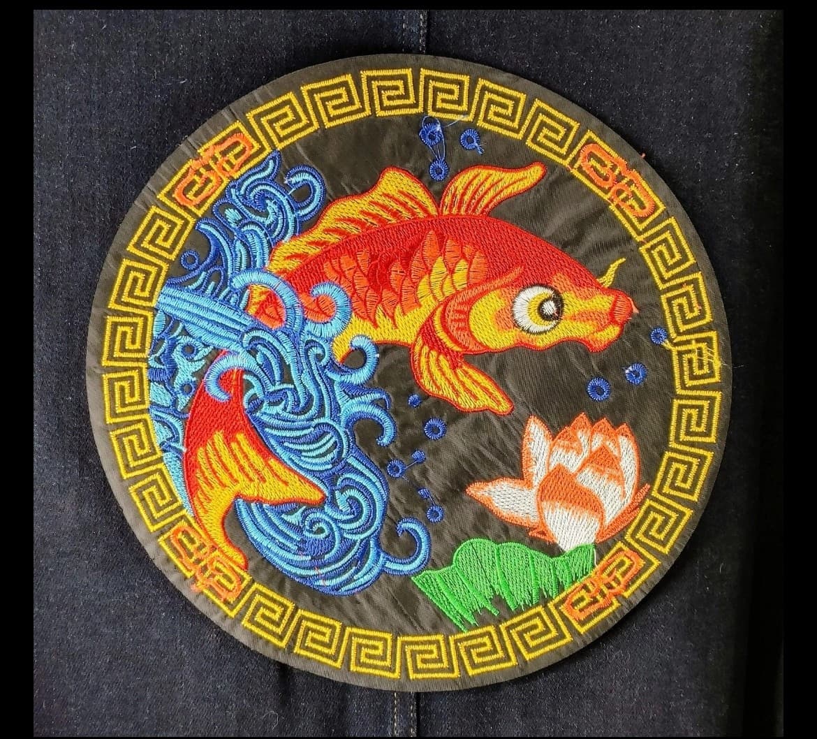 Large Koi Fish Embroidered Patch – Iron-On Dragon Applique 9.25 inch - Image 1