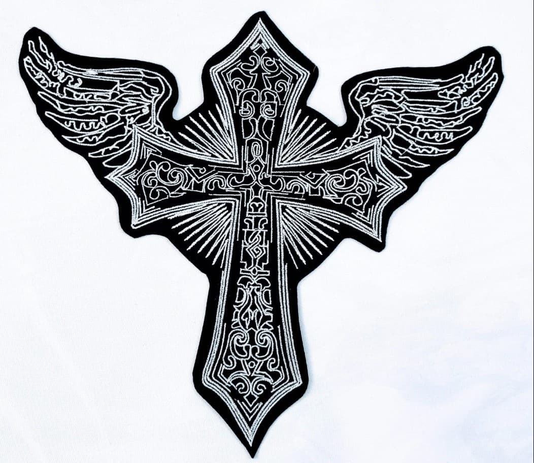 Large 10 Inch Tattoo Style Christian cross Embrodery Iron on Patch - Image 1