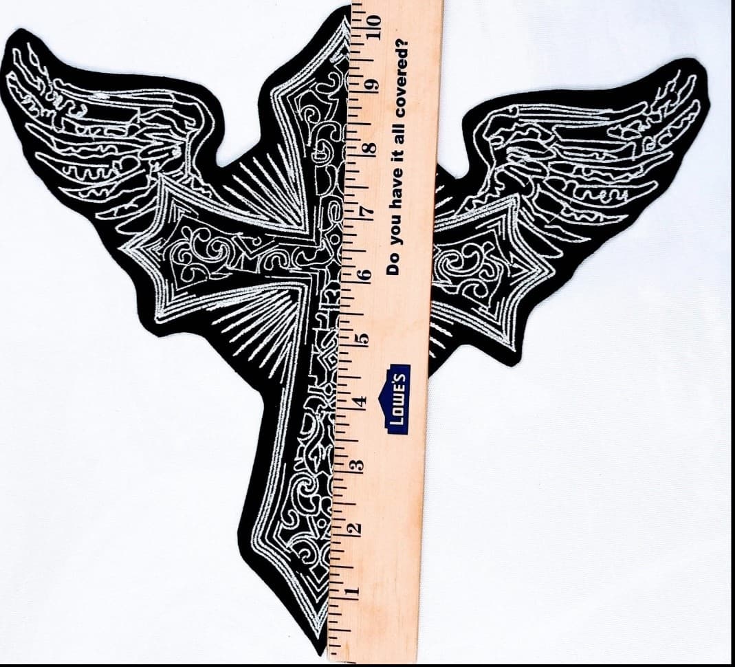 Large 10 Inch Tattoo Style Christian cross Embrodery Iron on Patch - Thumbnail 2