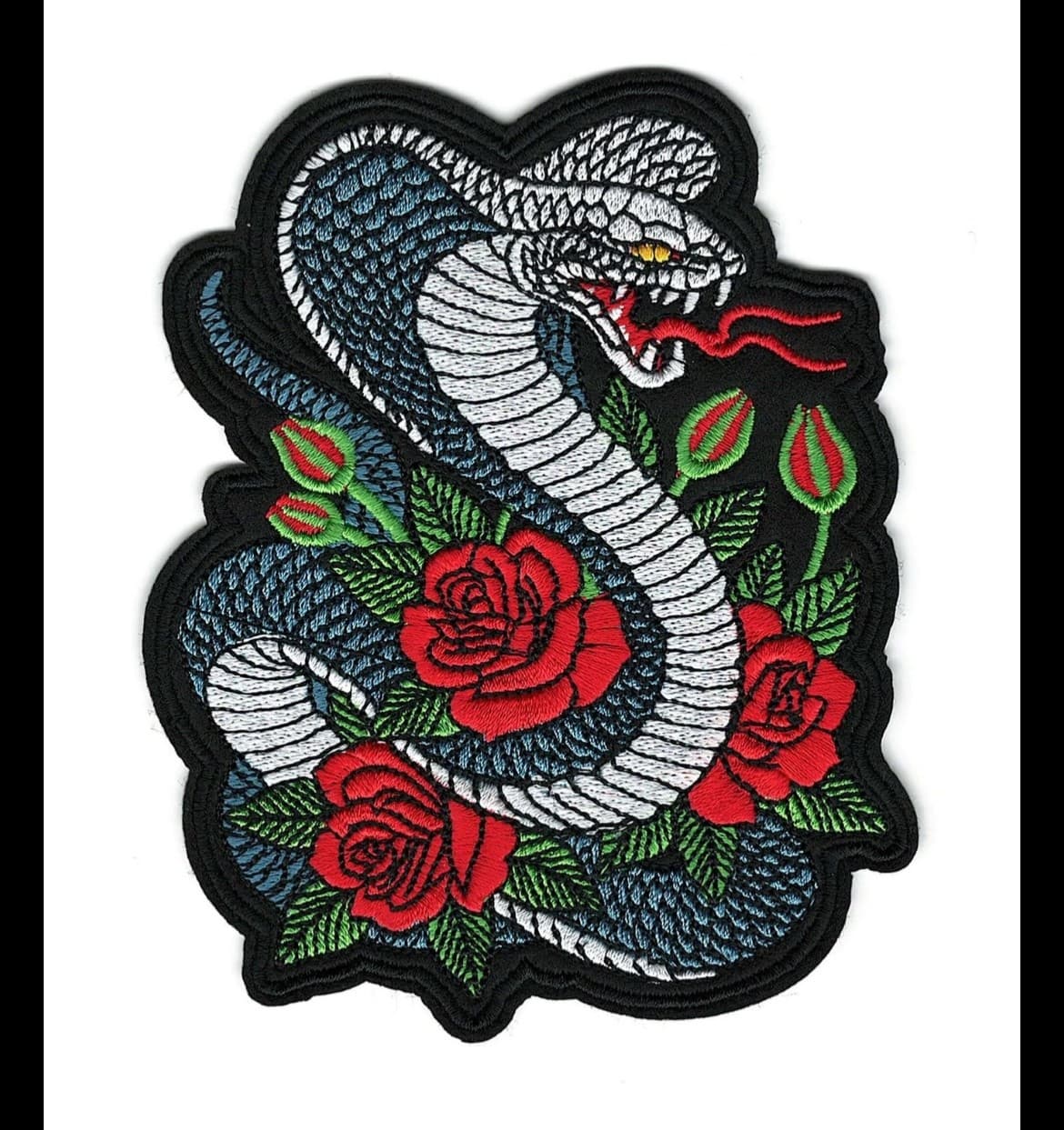 Large(12”x10”) Cobra and Roses Tattoo Style Embrodery Iron on Patch - Image 1