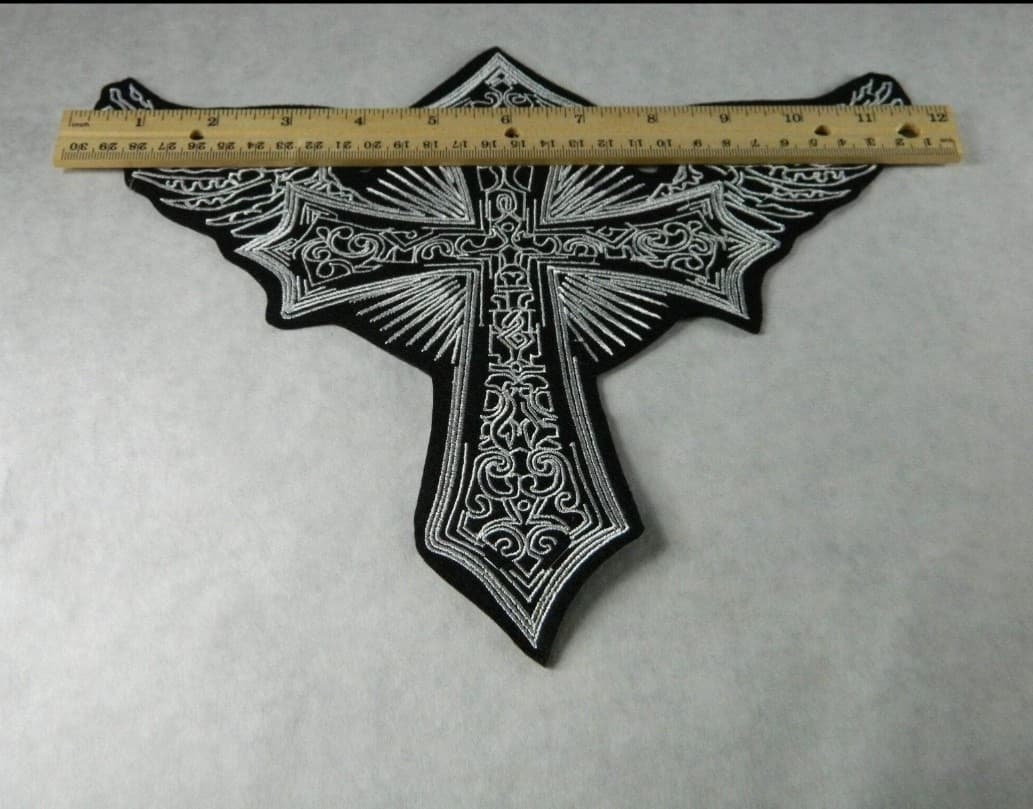 Large 10 Inch Tattoo Style Christian cross Embrodery Iron on Patch - Thumbnail 3
