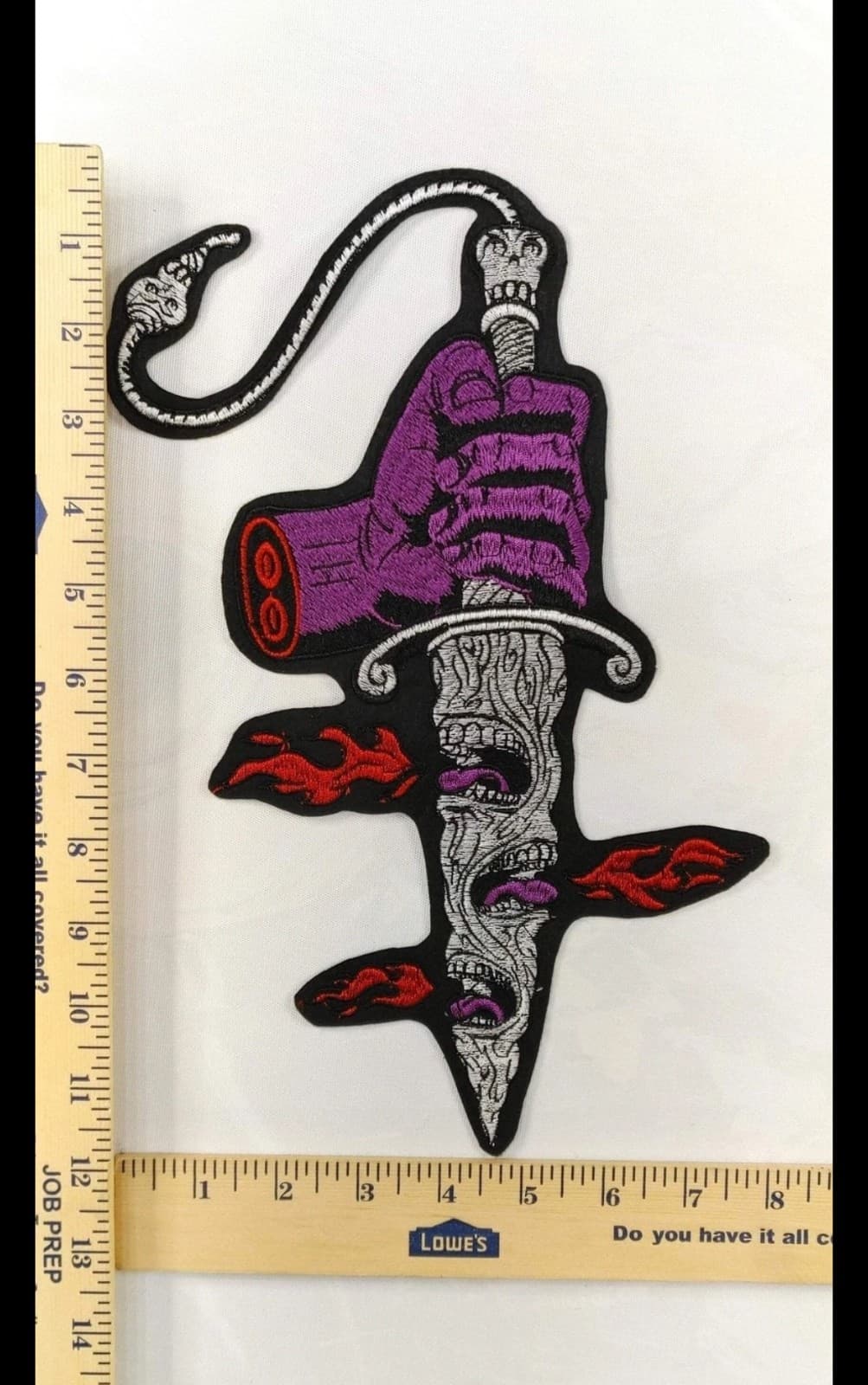 (12”x8”) Severed Hand Holding Screaming Dagger Embrodery Iron on Patch - Thumbnail 2