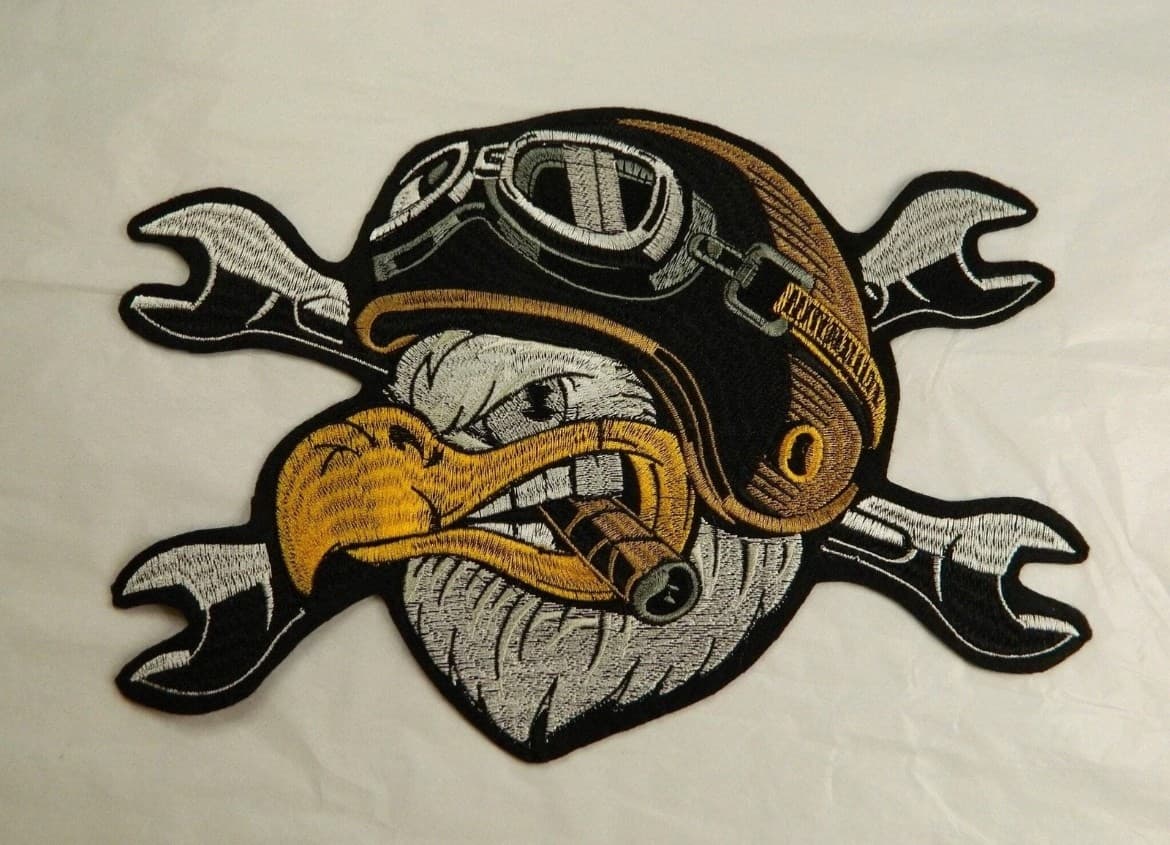 Large Motorcycle Eagle Embrodery Iron on Patch - Image 1