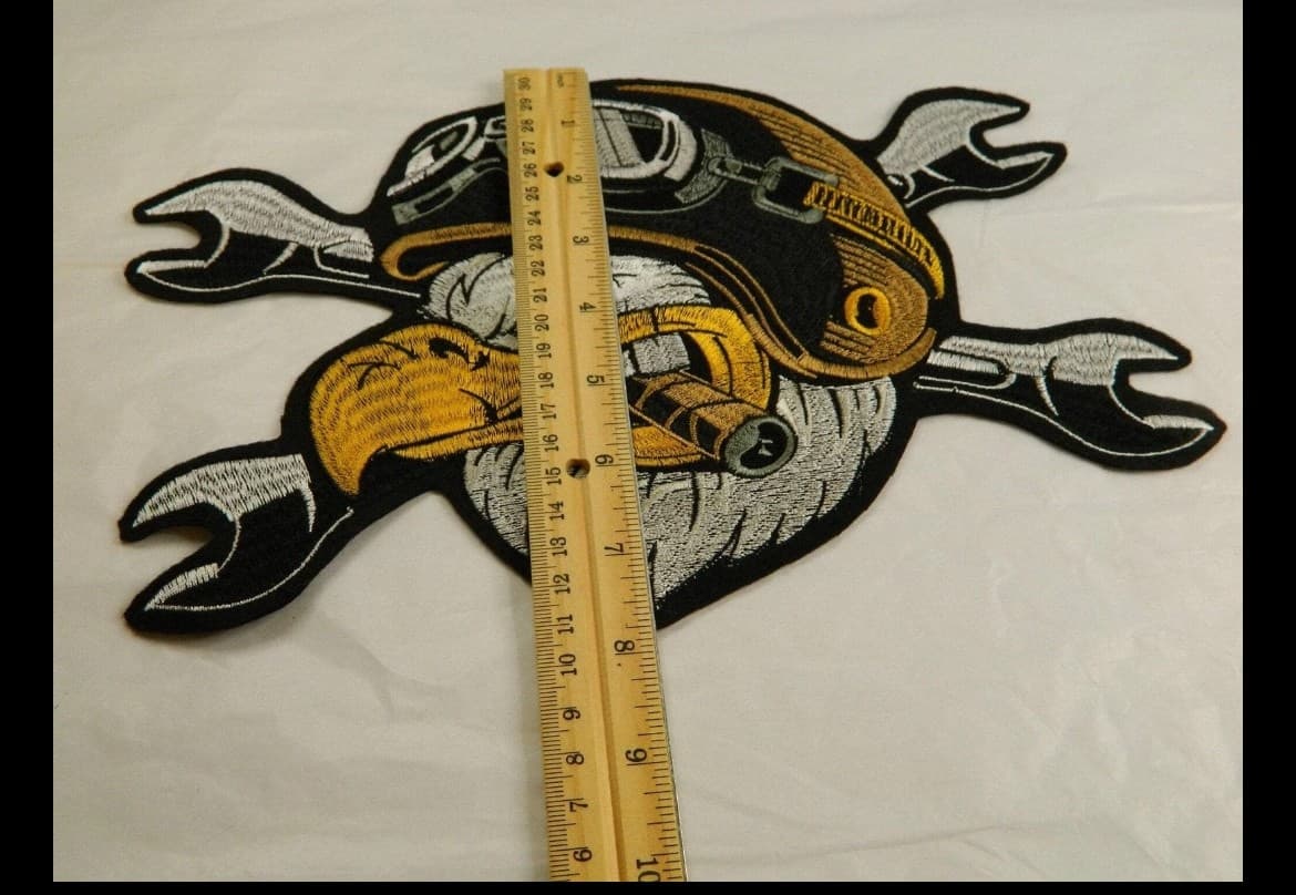 Large Motorcycle Eagle Embrodery Iron on Patch - Thumbnail 2