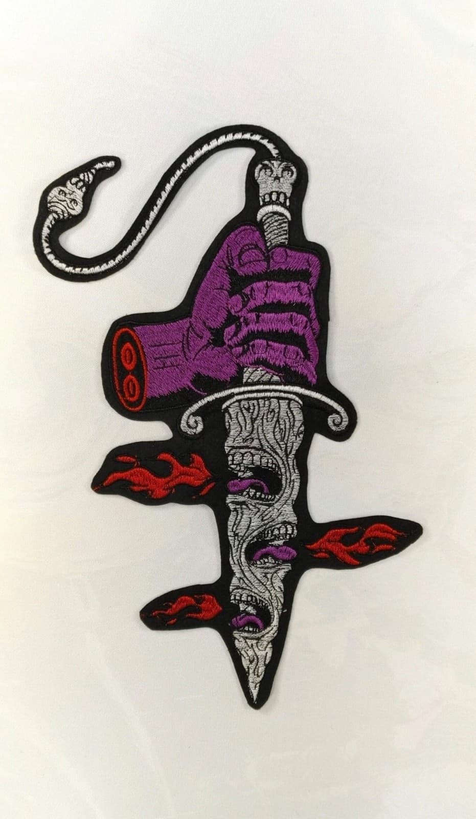 (12”x8”) Severed Hand Holding Screaming Dagger Embrodery Iron on Patch - Image 1