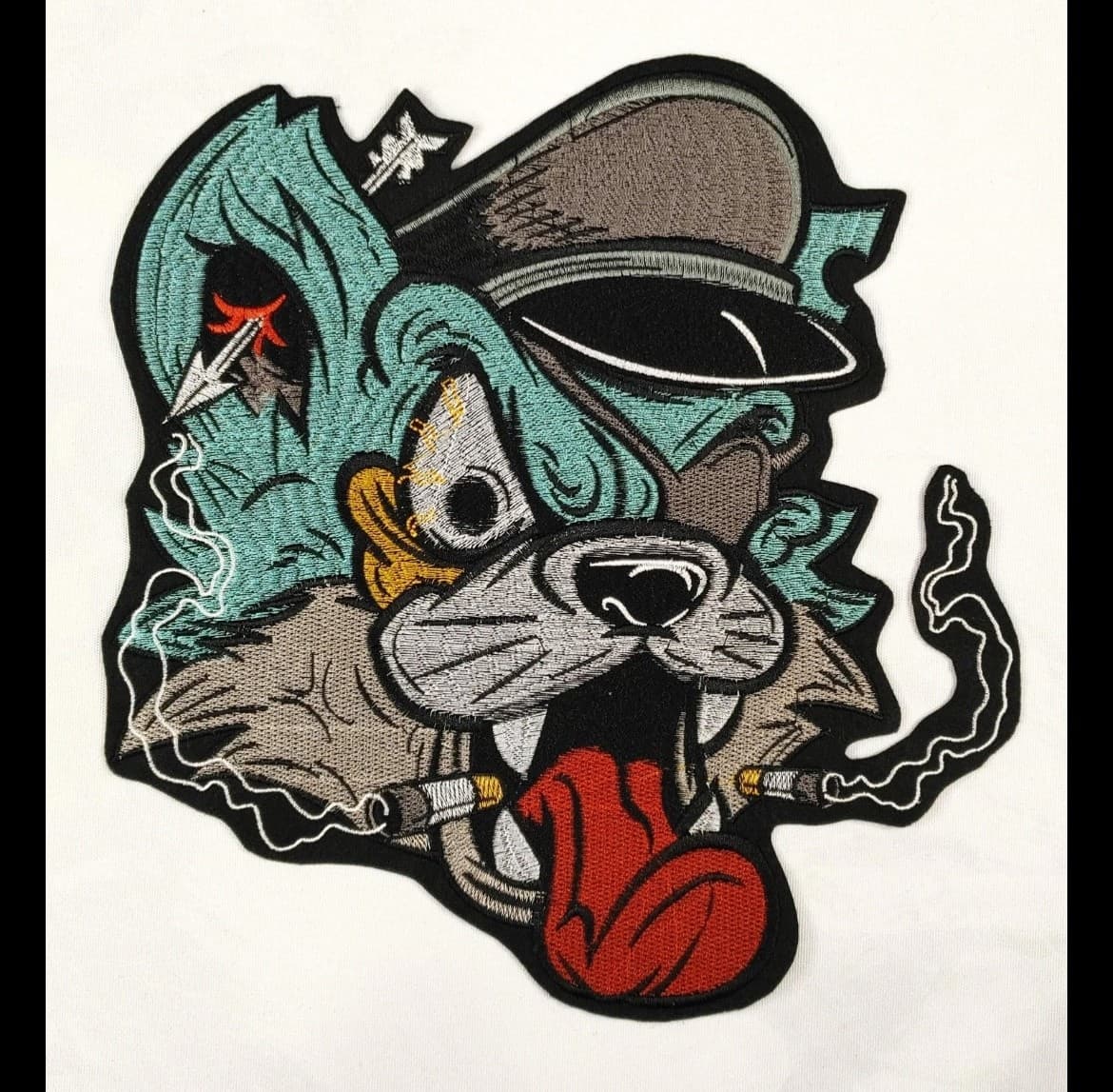 Large (10”x10”) Wacky Cat Embrodery Iron on Patch - Image 1