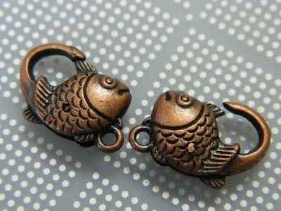 Large Red Copper Tone Fish Lobster Claw Clasps - Copper Color - 12mm Wide, 20mm - Image 1