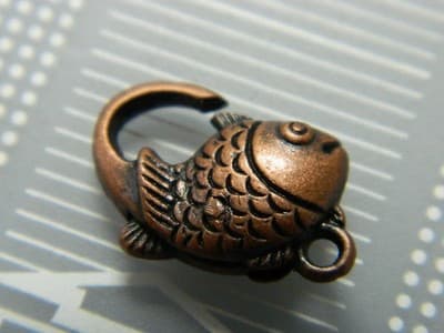 Large Red Copper Tone Fish Lobster Claw Clasps - Copper Color - 12mm Wide, 20mm - Thumbnail 2