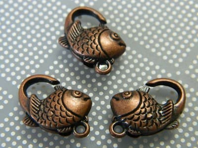Large Red Copper Tone Fish Lobster Claw Clasps - Copper Color - 12mm Wide, 20mm - Thumbnail 4