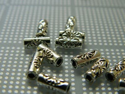 8MM Delicate Antiqued Tibetan Metal Alloy Silver Tube Spacer Beads - - Thumbnail 2