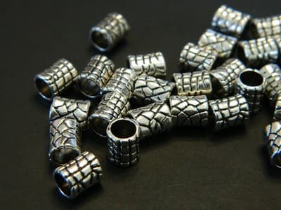 7MM BIG HOLE Antiqued Silver Tone Pewter Scaled Tube Beads - Silver Pewter Tube - Thumbnail 3