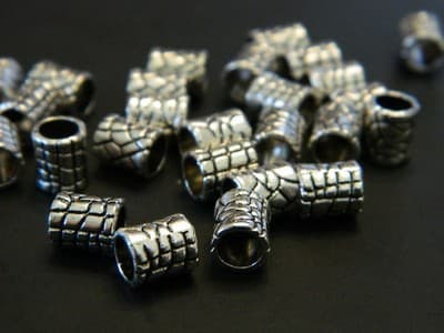 7MM BIG HOLE Antiqued Silver Tone Pewter Scaled Tube Beads - Silver Pewter Tube - Thumbnail 5
