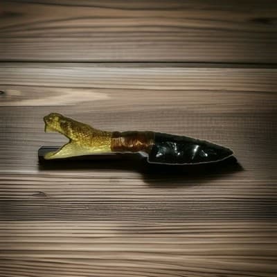 Western Diamondback Rattlesnake Handle / 4 inch Obsidian Rock Blade Knife - Thumbnail 4