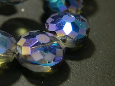 14MM Royal Blue Transparent Starburst Pattern Rainbow Faceted Flat Round - Thumbnail 2