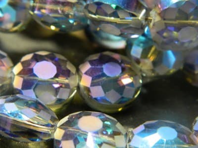 14MM Royal Blue Transparent Starburst Pattern Rainbow Faceted Flat Round - Image 1