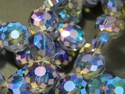 14MM Royal Blue Transparent Starburst Pattern Rainbow Faceted Flat Round - Thumbnail 3