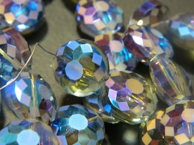 14MM Royal Blue Transparent Starburst Pattern Rainbow Faceted Flat Round - Thumbnail 4