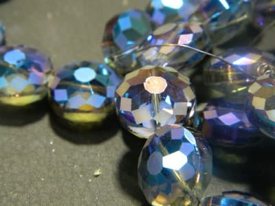 14MM Royal Blue Transparent Starburst Pattern Rainbow Faceted Flat Round - Thumbnail 5
